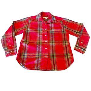 Eddie Bauer Womens Red Plaid Button-Up Shirt Petite S 100% Cotton Classic Fit